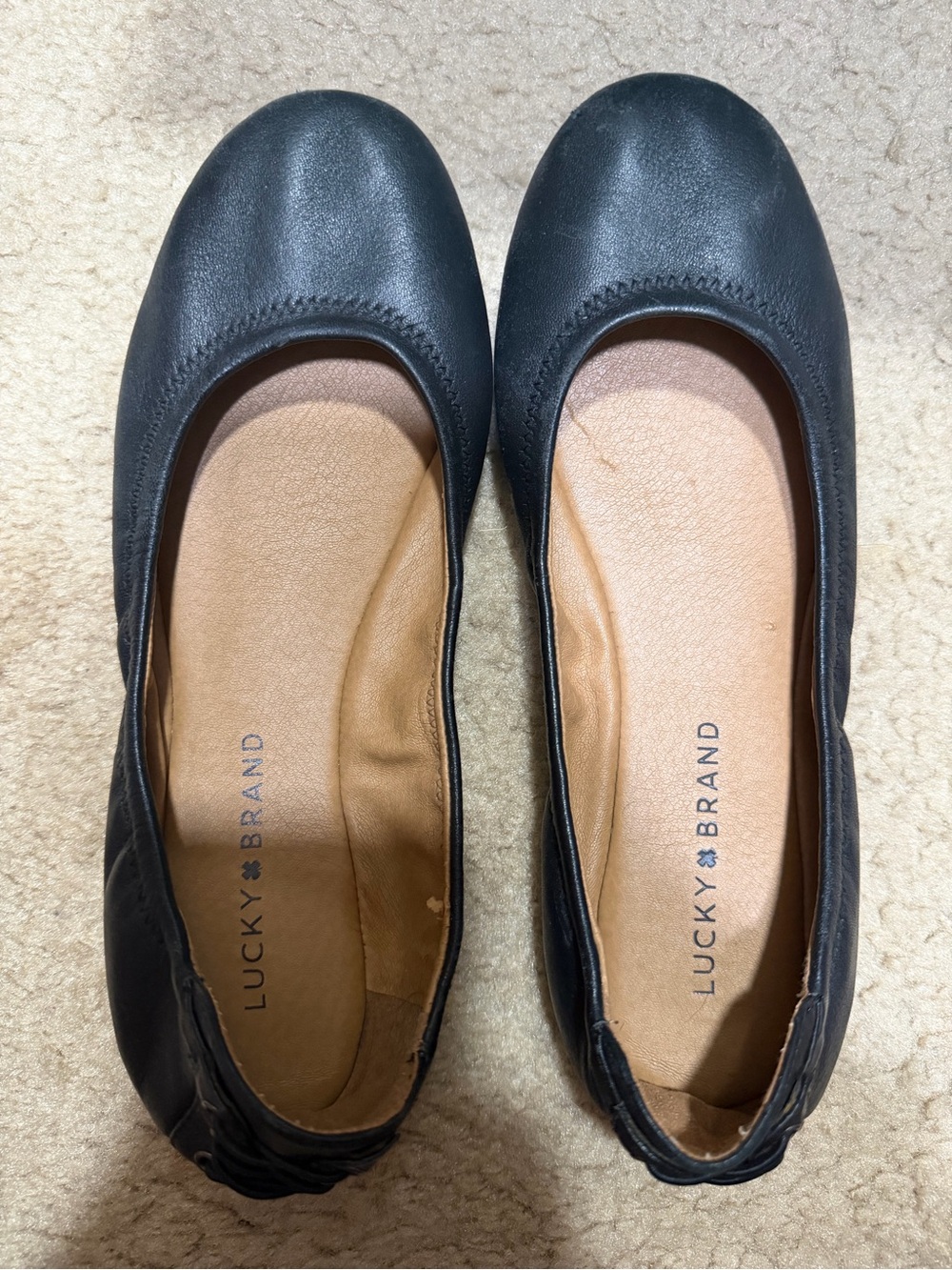 Lucky Brand Black Leather Round-Toe Ballet Flats
